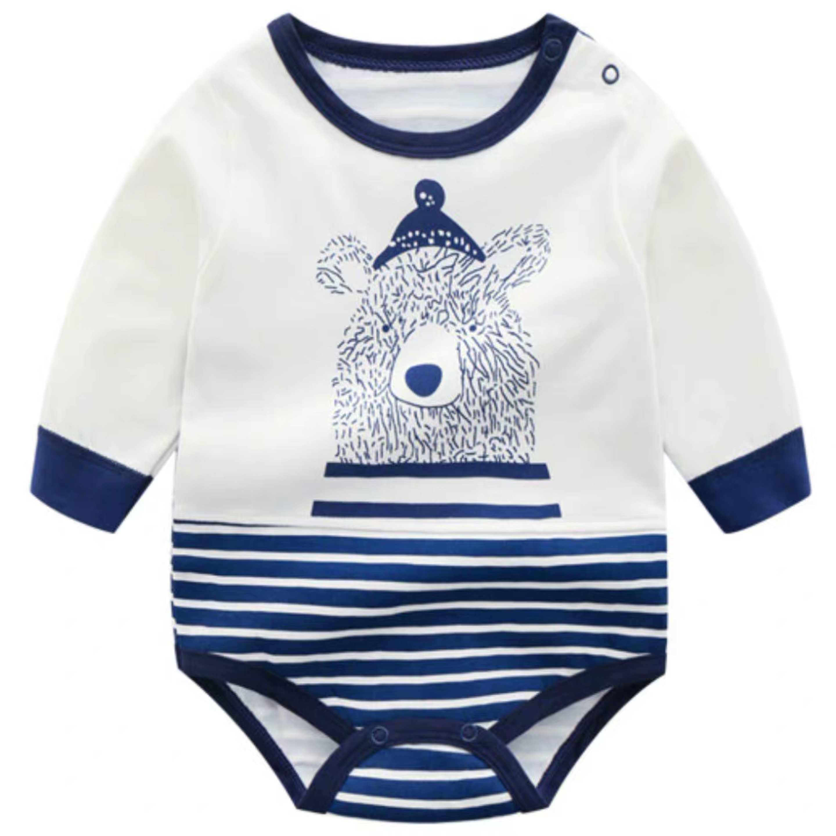 BODY WITH BEAR - WHITE / BLUE - LONG SLEEVED