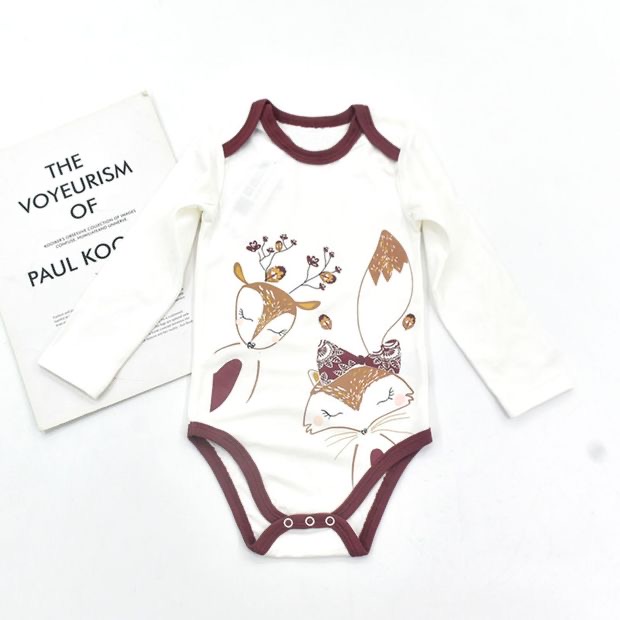BODY WITH DEER AND FOX - WHITE / MULTI-COLORED - LONG SLEEVED