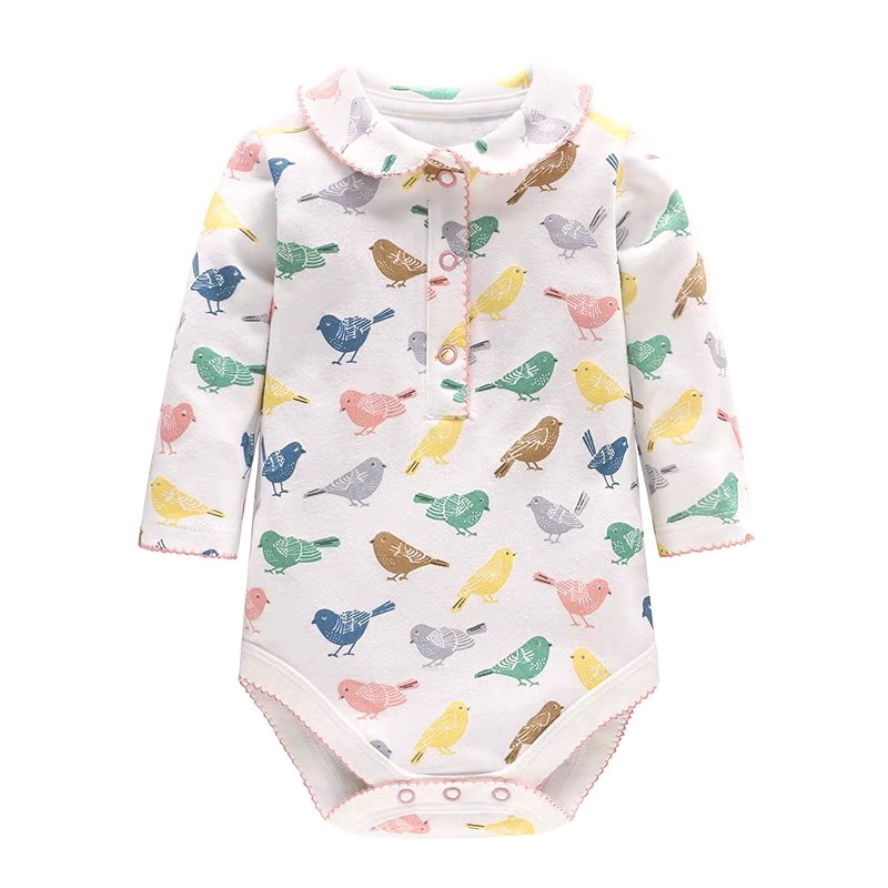 BODY WITH COLLAR AND LACE EDGE - BIRDS PRINT - MULTI PATTERNED - BUTTONS - LS