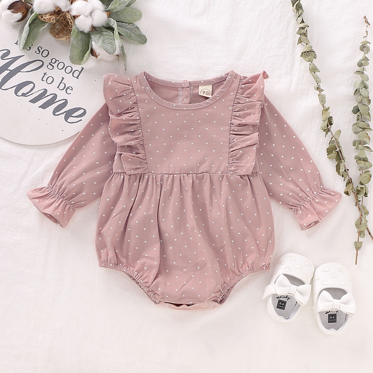 BODY ROMPER WITH RUFFLES AND DOTS - PINK WHITE - FULL SUIT - JUMPSUIT - GIRL - LS