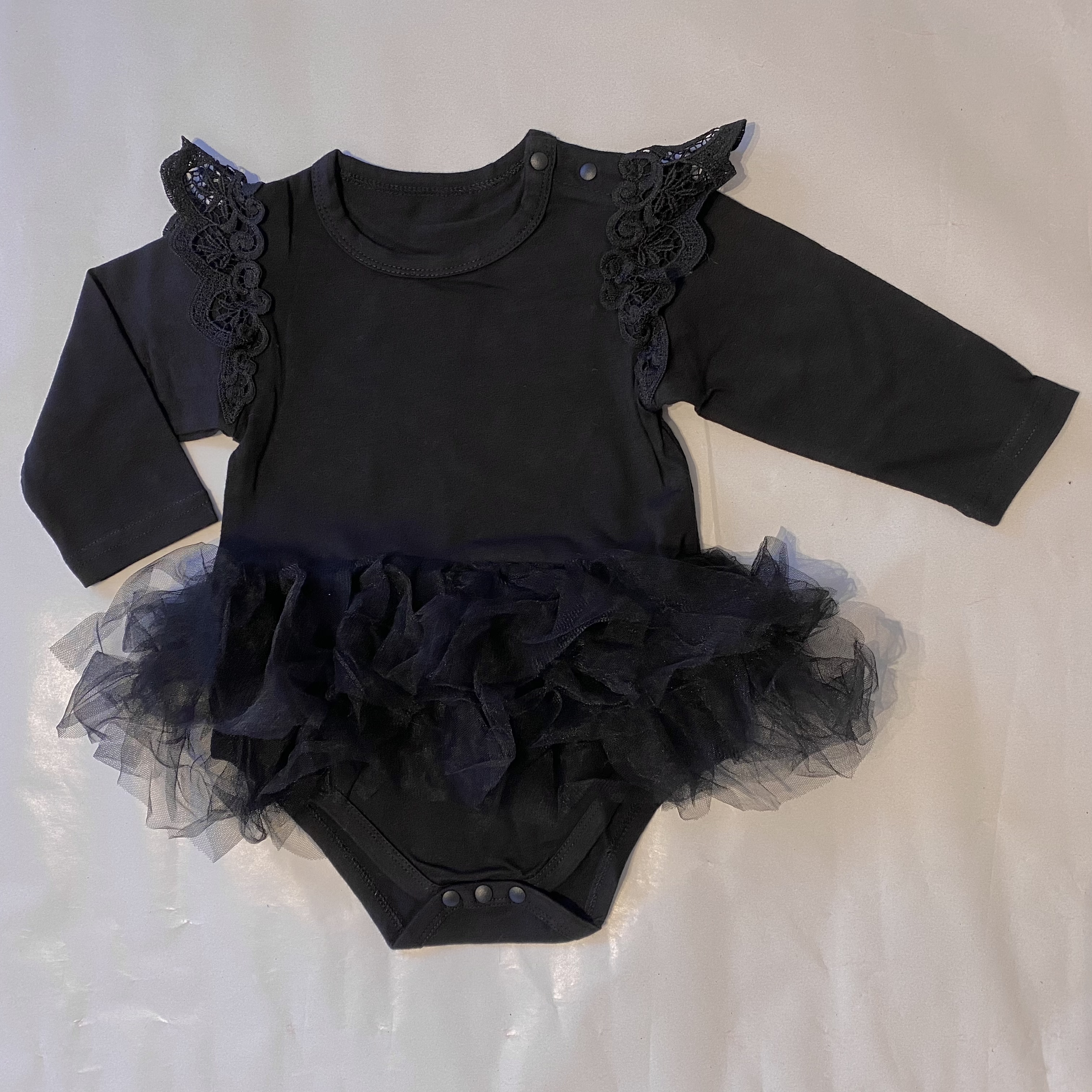 BODY DRESS WITH LACE ANGLE WINGS AND TYL SHIRT - BLACK - LONG SLEEVED