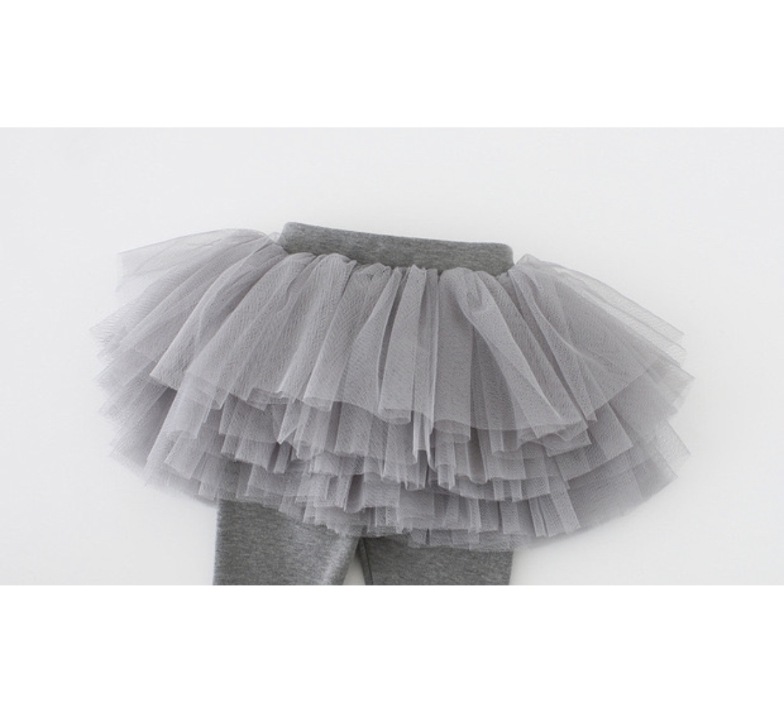 Pants with skirt overlay (gray)