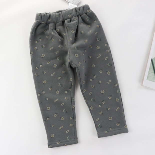 Pants with floral print (soft inside) dark grey
