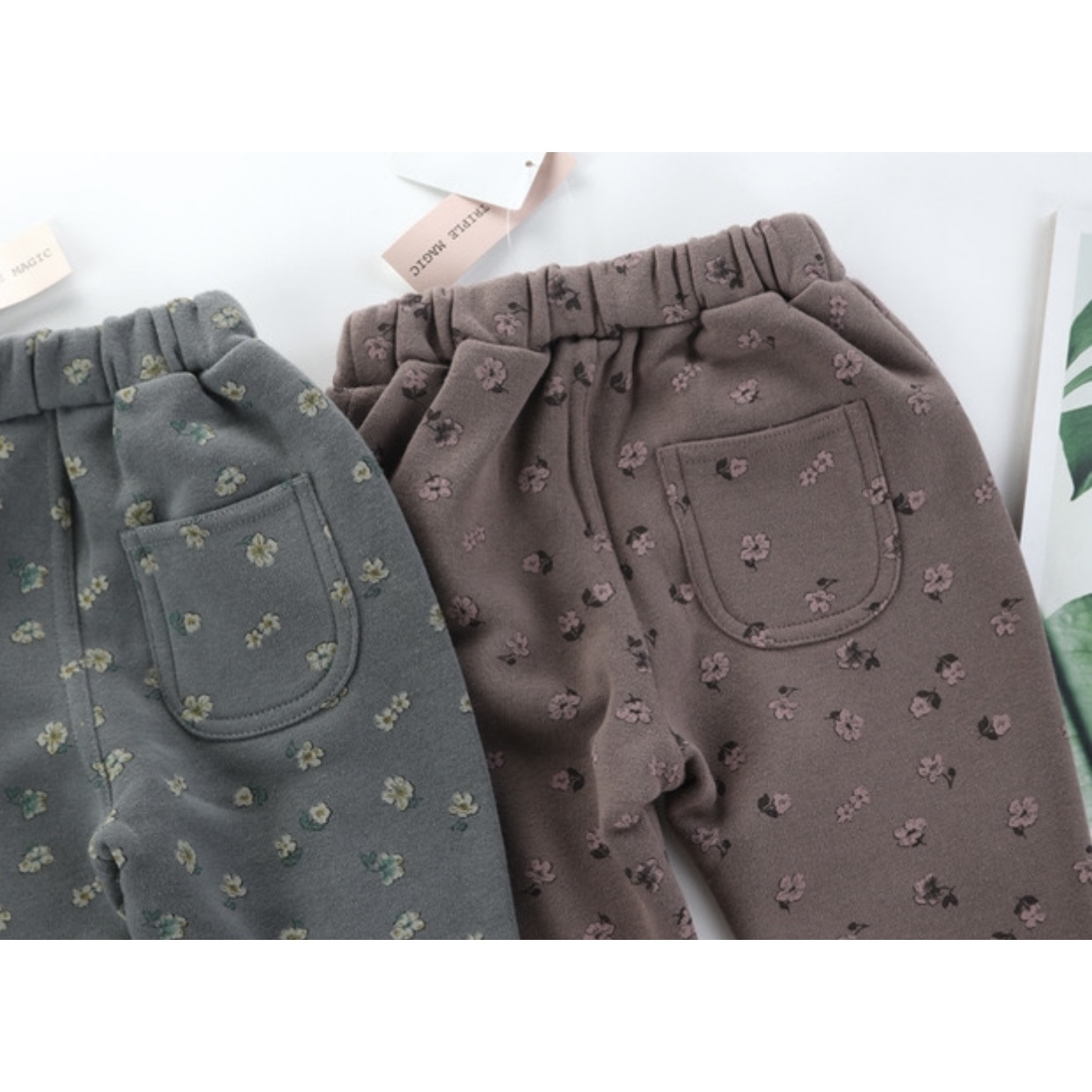 Pants with floral print (soft inside) dark brown